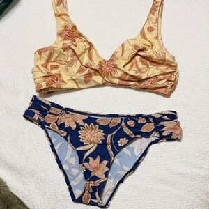 Cupshe Yellow & Navy Floral Two-Piece Bikini